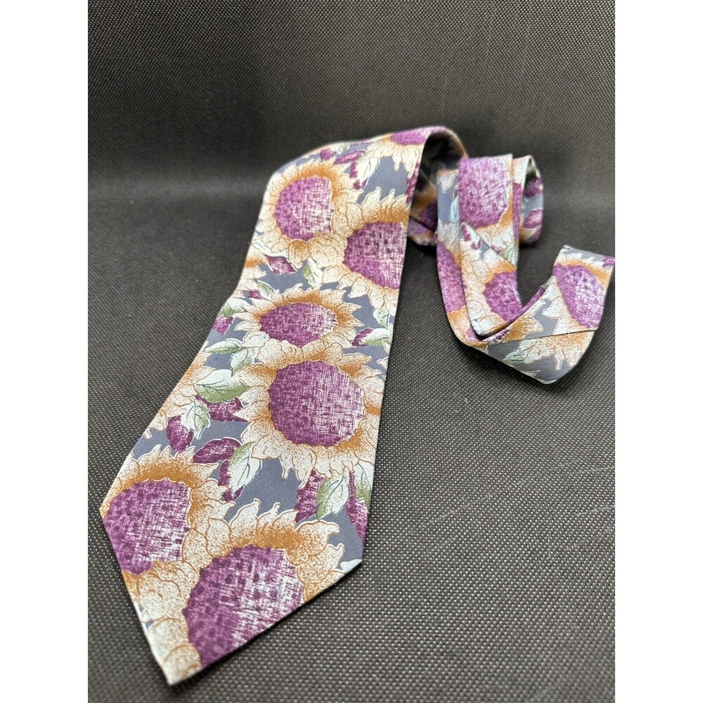 Vintage Chaps Ralph Lauren Men's Tie Purple Sunflowers 100% Silk 58"x 3.75"